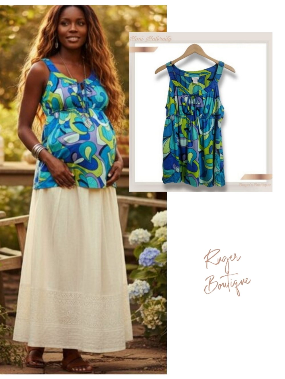 🌿Mimi Maternity Vintage Silk Blend Boho Retro Blouse - Women's Large